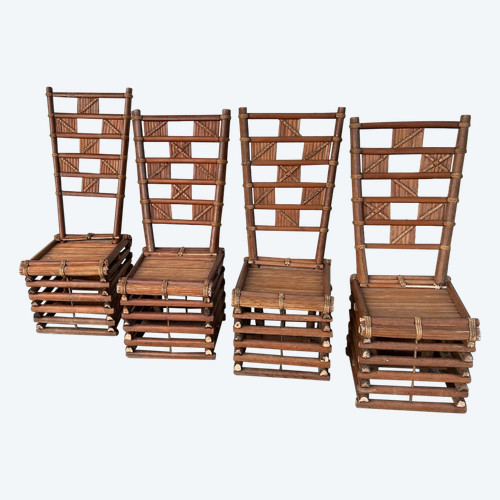 Suite De Quatre Chaises En Bambou Vietnam Vers 1930- 40 Indochine