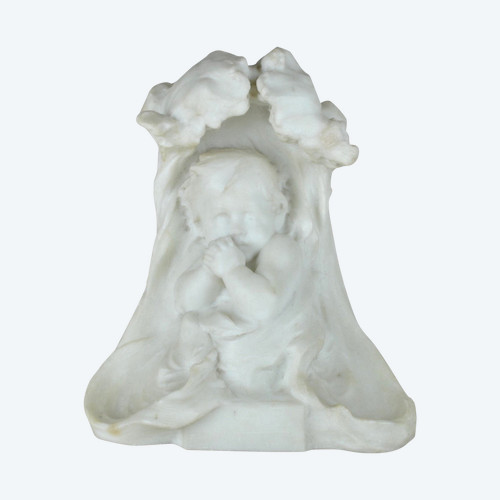 E Fortiny, Bambino in marmo, fine XIX/inizio XX secolo
