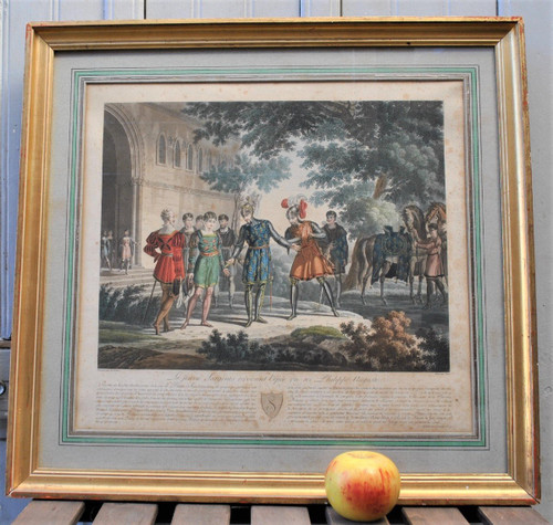 Gravures Encadrées: Le Jeune Sargines Et  Philippe Auguste, XIXème Siècle