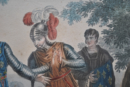 Gravures Encadrées: Le Jeune Sargines Et  Philippe Auguste, XIXème Siècle