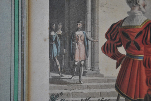 Gravures Encadrées: Le Jeune Sargines Et  Philippe Auguste, XIXème Siècle