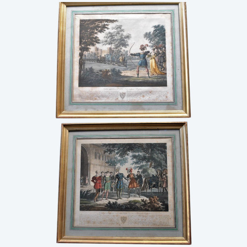 Framed Engravings: The Young Sargines And Philippe Auguste, 19th Century