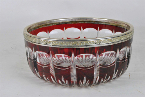 Coppa in cristallo rubino con cornice in argento, fine XIX inizio XX secolo