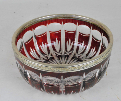 Coppa in cristallo rubino con cornice in argento, fine XIX inizio XX secolo