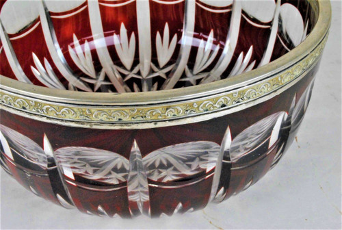 Coppa in cristallo rubino con cornice in argento, fine XIX inizio XX secolo