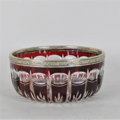Coppa in cristallo rubino con cornice in argento, fine XIX inizio XX secolo