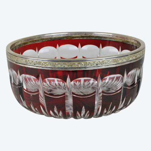 Coppa in cristallo rubino con cornice in argento, fine XIX inizio XX secolo
