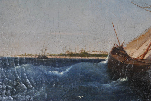 F Berré, Hst Navire Devant Constantinople, XIXème Siècle