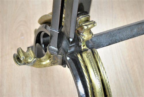 Paire De Chenets En Bronze Et Fer, Style Gothique, XIXème Siècle