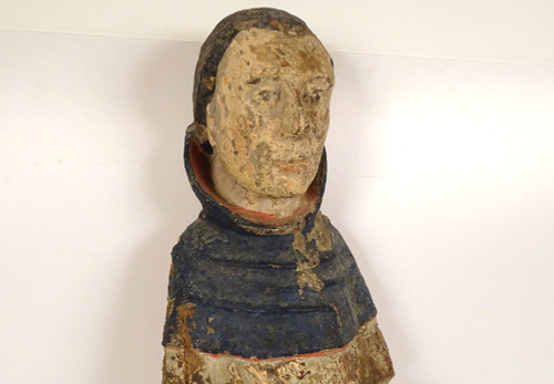 Grande statue religieuse bois sculpté polychrome Saint-Gilles chien XVIè 