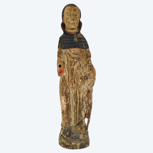 Grande statue religieuse bois sculpté polychrome Saint-Gilles chien XVIè 