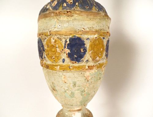 Paire grands pique-cierges bois sculpté polychrome bougeoirs XVIè XVIIème