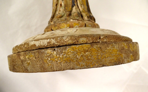 Paire grands pique-cierges bois sculpté polychrome bougeoirs XVIè XVIIème