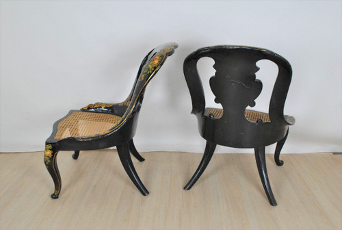 Pair Of Paper Mache Armchairs, 19th Century