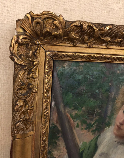 William Lee (1810-1865) Olio su tela - Donna dai capelli biondi con papaveri