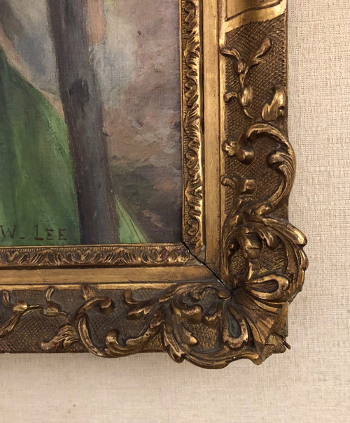 William Lee (1810-1865) Olio su tela - Donna dai capelli biondi con papaveri