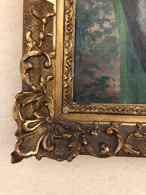 William Lee (1810-1865) Olio su tela - Donna dai capelli biondi con papaveri