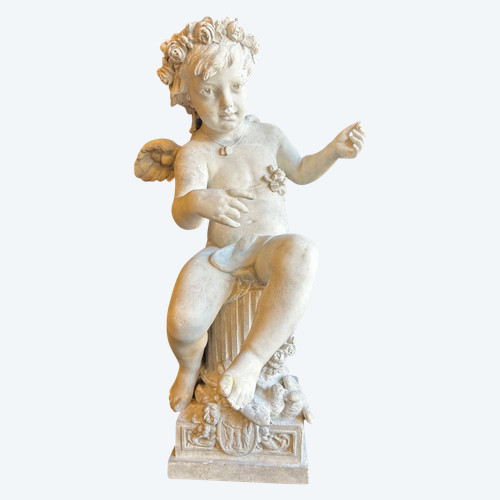 Adolphe Itasse ( 1830-1893) Grande Sculpture En Plâtre - Amour H70 Cm