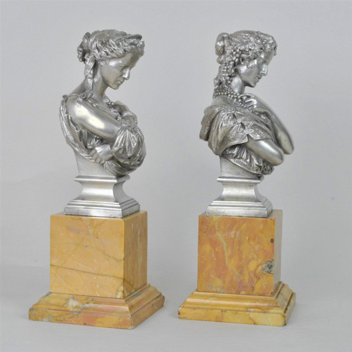 Clesinger / Collas, Paire De Bustes En Bronze Argenté, XIXème Siècle