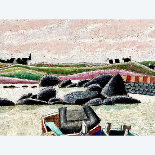 François Szulman, Tableau Années 1970, Vue De Port "barques Bretonnes".