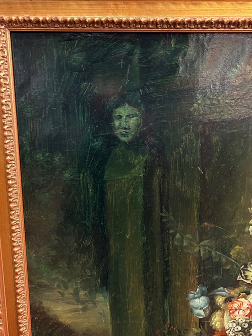 F Angelo – Bedeutendes Stillleben mit Blumen und Früchten, 19. Jahrhundert, H 131 cm