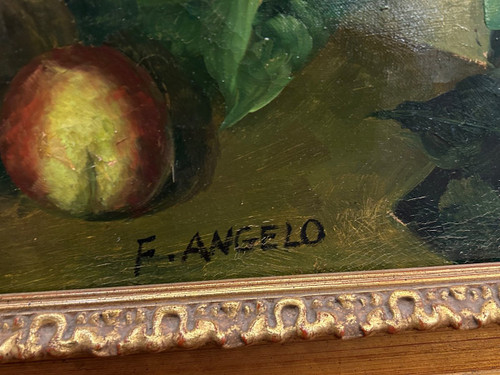 F Angelo – Bedeutendes Stillleben mit Blumen und Früchten, 19. Jahrhundert, H 131 cm