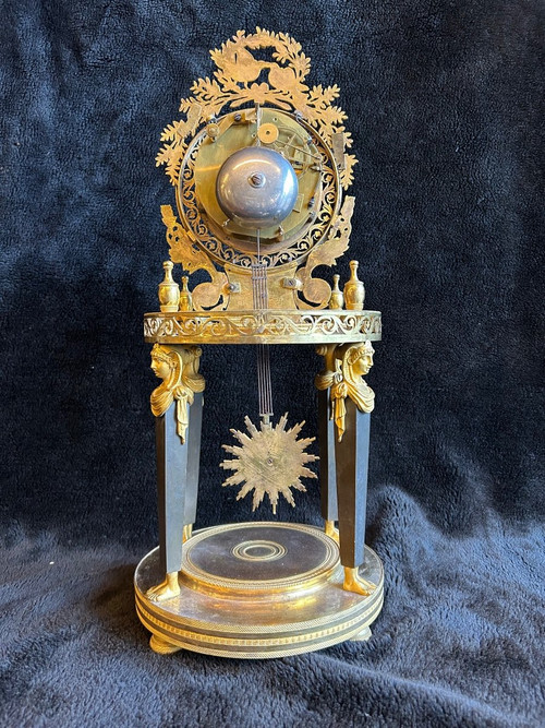 Directoire Empire Skeleton Clock - Return From Egypt In Gilt Bronze Early 19th Century H 50