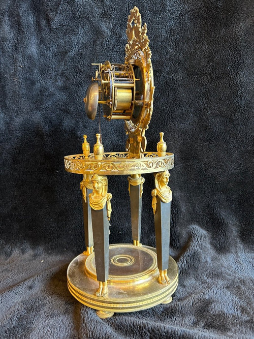 Directoire Empire Skeleton Clock - Return From Egypt In Gilt Bronze Early 19th Century H 50