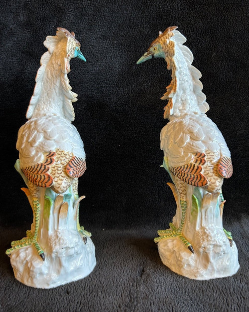 Pair Of Porcelain Birds - Meissen - Saxony - 19th century