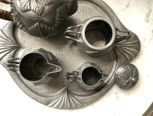 Old ART DECO pewter coffee - tea service signed Alice and Eugène CHANAL