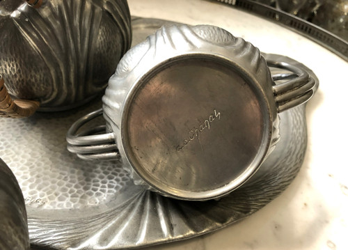 Old ART DECO pewter coffee - tea service signed Alice and Eugène CHANAL