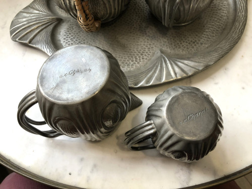 Old ART DECO pewter coffee - tea service signed Alice and Eugène CHANAL