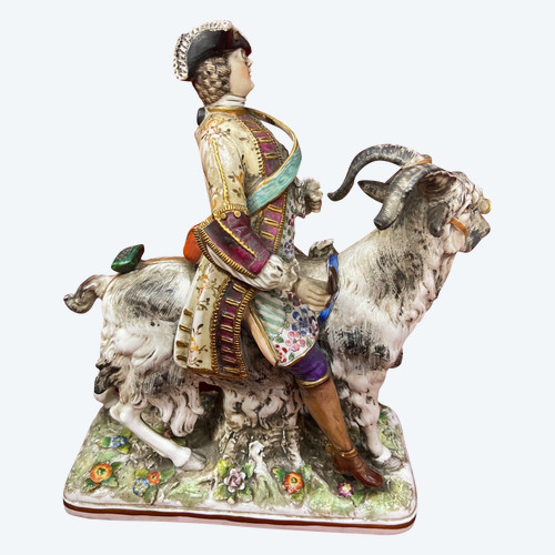 Saxon porcelain group representing "Count Von Brühl's Tailor on a Goat"