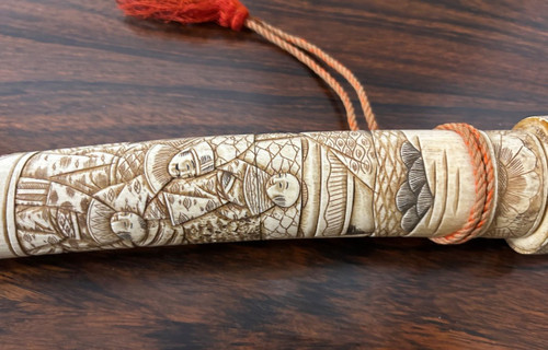 Wakizashi - Sabre Japonais De Théâtre En Os Sculpté Fin XIXéme Siècle - Katana