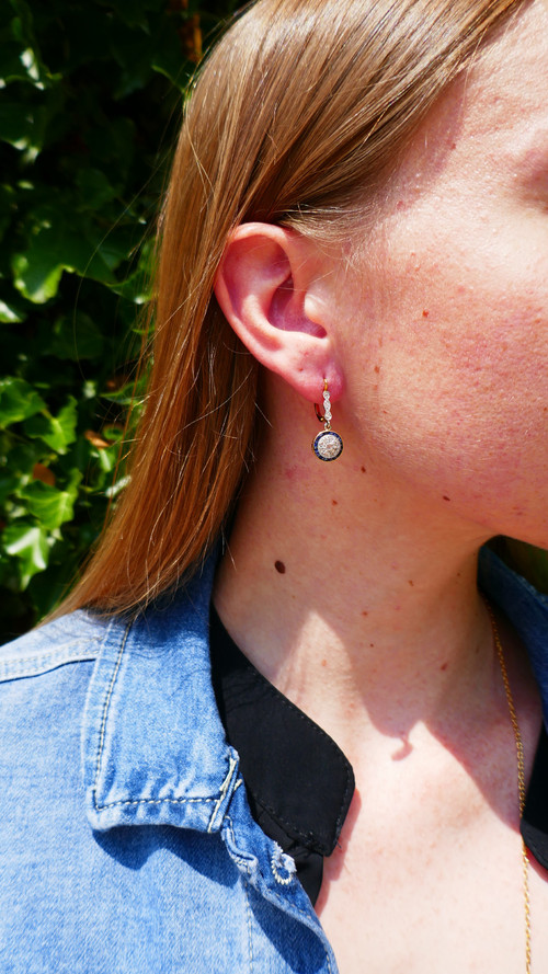 Art Deco Calibrated Diamonds And Sapphires Earrings.