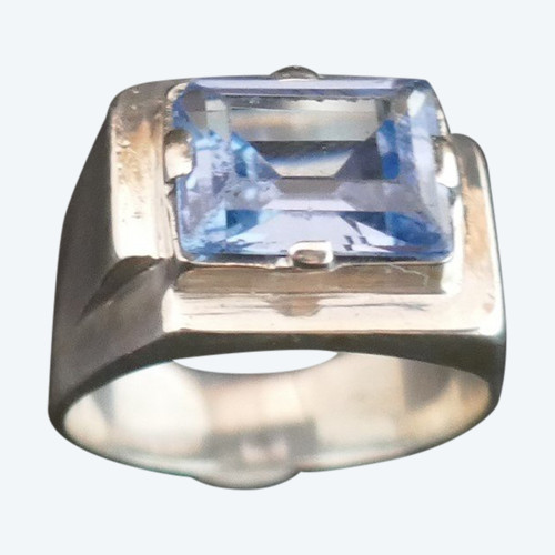 Anello Art Deco In Argento E Spinello Blu.