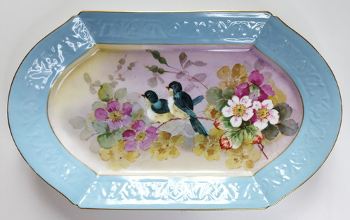 Limoges Porcelain Dish Hand Painted Birds Flowers Decor