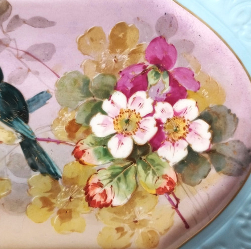 Limoges Porcelain Dish Hand Painted Birds Flowers Decor