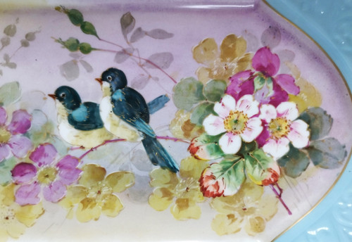 Limoges Porcelain Dish Hand Painted Birds Flowers Decor