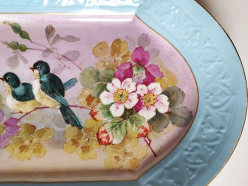 Limoges Porcelain Dish Hand Painted Birds Flowers Decor