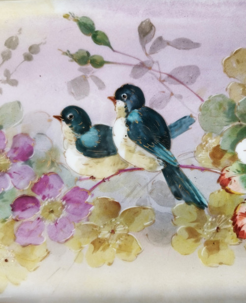 Limoges Porcelain Dish Hand Painted Birds Flowers Decor