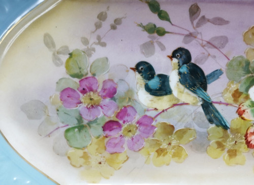 Limoges Porcelain Dish Hand Painted Birds Flowers Decor