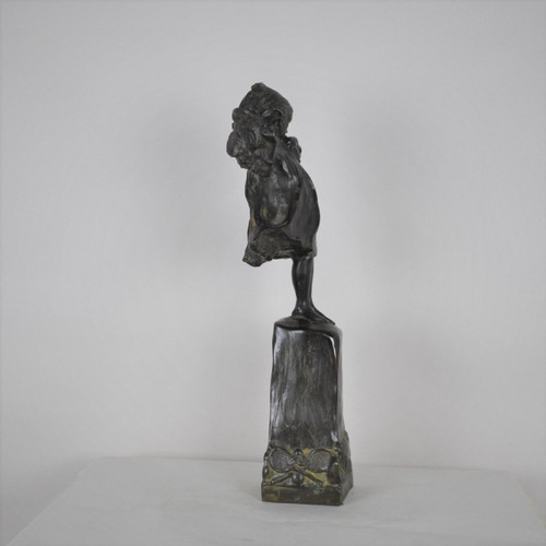 Robin Shippard, Bambina con cucciolo, firmato in bronzo e datato 1901