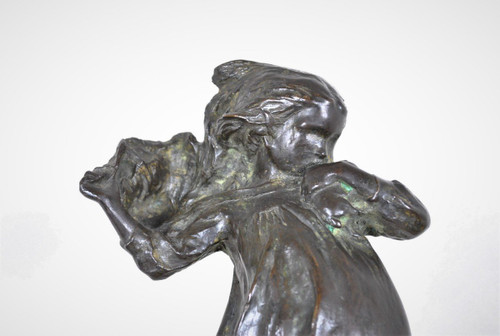 Robin Shippard, Bambina con cucciolo, firmato in bronzo e datato 1901
