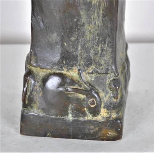 Robin Shippard, Bambina con cucciolo, firmato in bronzo e datato 1901