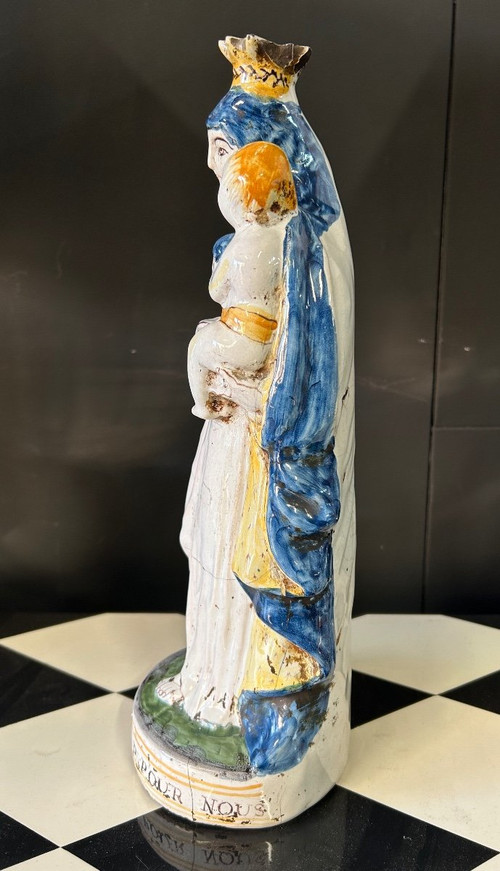 Grande Vierge D’accouchée En Faïence De Nevers «  Notre Dame Victoire Pour Nous » époque XVIIIé