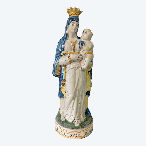 Grande Vierge D’accouchée En Faïence De Nevers «  Notre Dame Victoire Pour Nous » époque XVIIIé