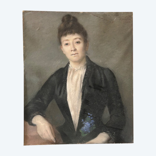 Portrait De Femme - Pastell - Signiert Und Datiert 1886