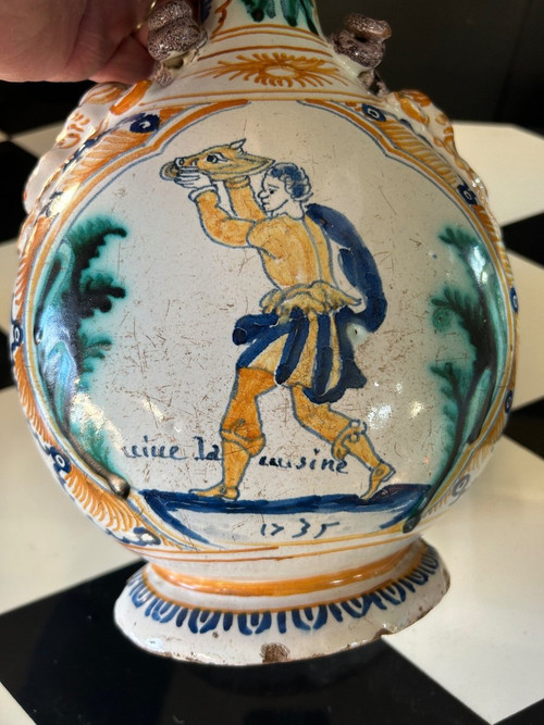 Rara Zucca Con Soggetti Bacchici Terracotta Di Nevers Datata 1735