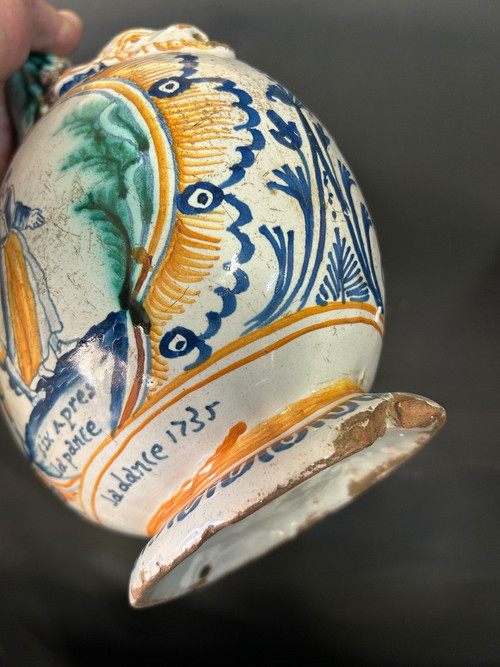 Rara Zucca Con Soggetti Bacchici Terracotta Di Nevers Datata 1735